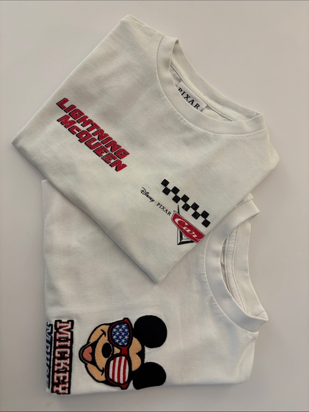 Zara White Kids Graphic Tee Set with Red Racing & Patriotic Mickey